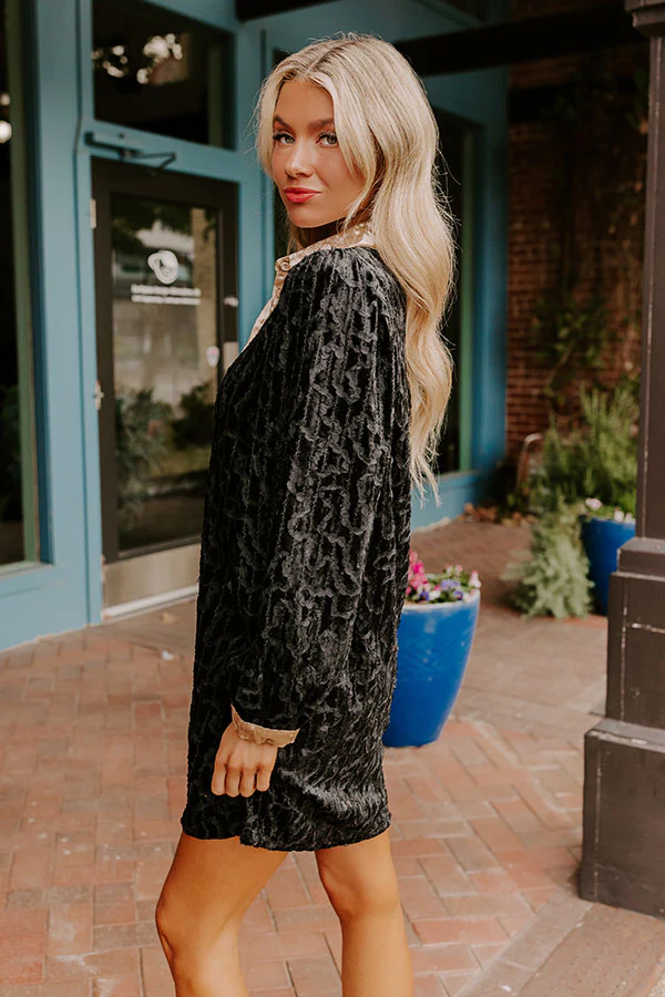 Chardonnay And Candlelight Velvet Mini Dress in Black