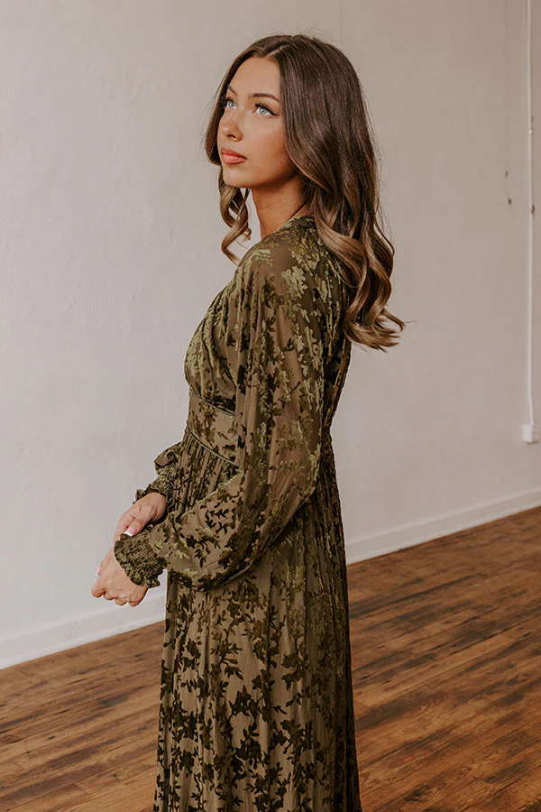 Everlasting Dreams Velvet Burnout Maxi Dress in Olive