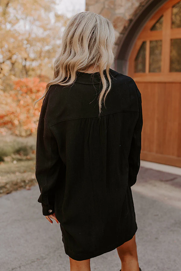 Afternoon Escape Linen-Blend Mini Dress in Black