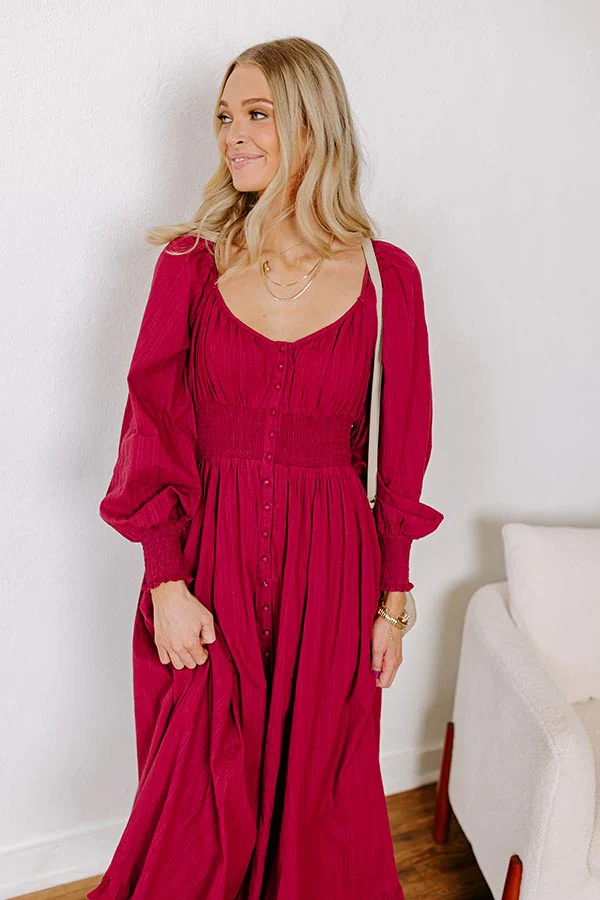 Sunset Views Button Down Midi in Wine