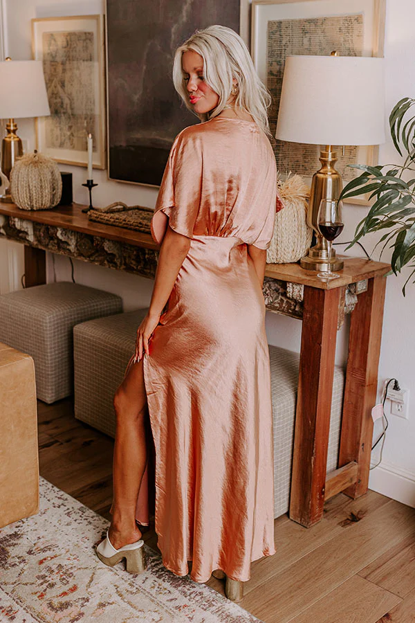 Gala Moment Satin Maxi Dress in Rose Gold
