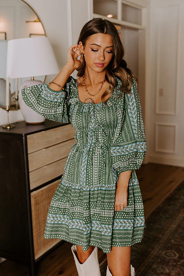 Wine Country Cutie Floral Mini Dress in Green