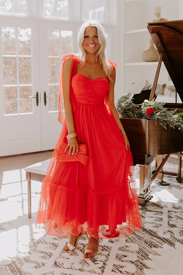 Twirls Around The Room Tulle Midi in Red