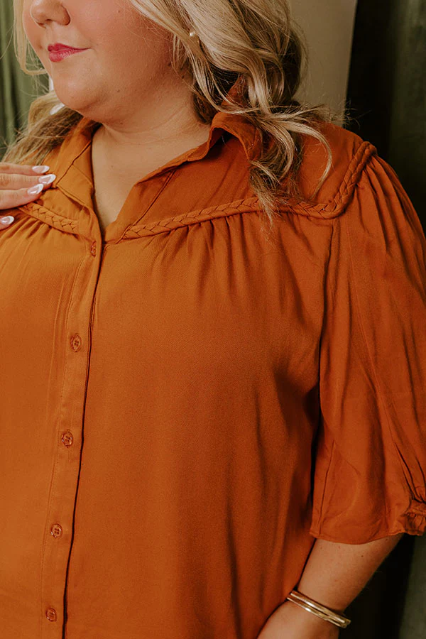 Falling Leaves Button Down Mini Dress in Pumpkin Curves