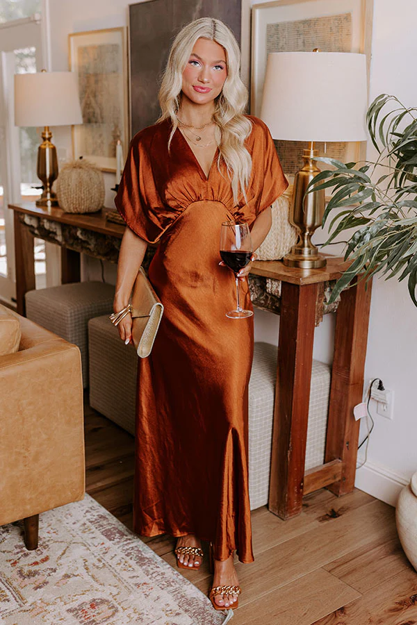 Gala Moment Satin Maxi Dress in Dark Rust