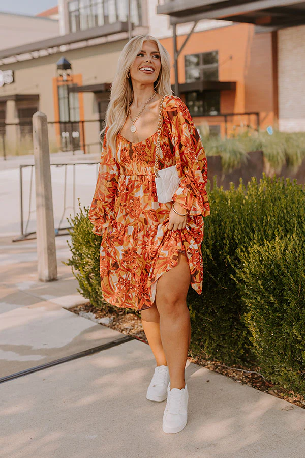 Fall Foliage Smocked Mini Dress Curves