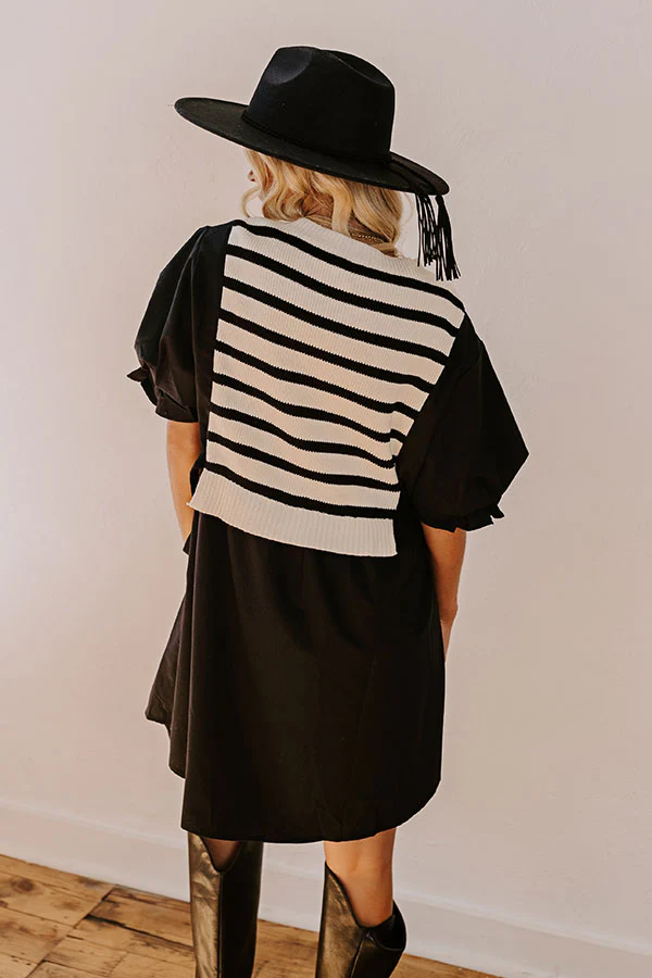 Sweet As Can Be Stripe Mini Dress in Black