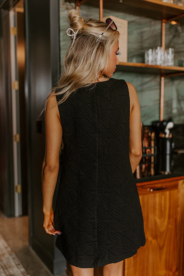 Chic Outing Quilted Mini Dress in Black