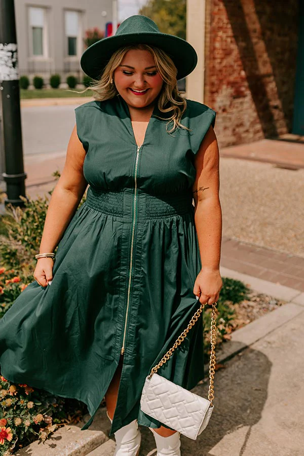 Chic Ensemble Midi Dress in Hunter Green Curves