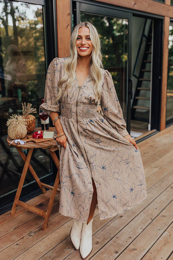 Calmer Days Floral Midi in Taupe