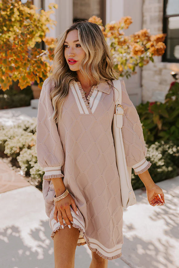Charming Glance Knit Mini Dress in Warm Taupe