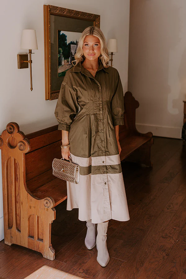 Hopeless Romantic Button Down Midi in Army Green