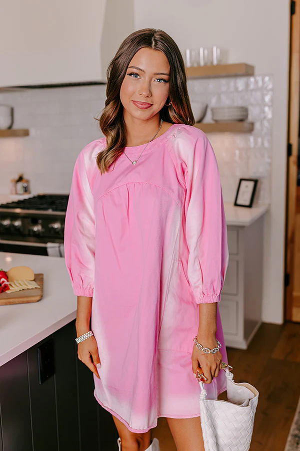 Loving Smiles Denim Mini Dress in Pink