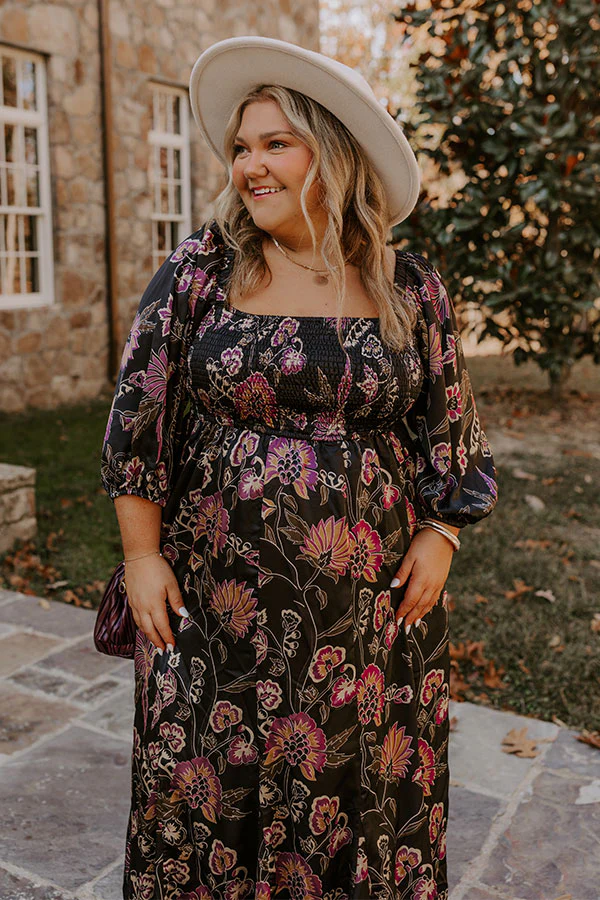 Autumn Encounters Satin Floral Maxi Dress Curves