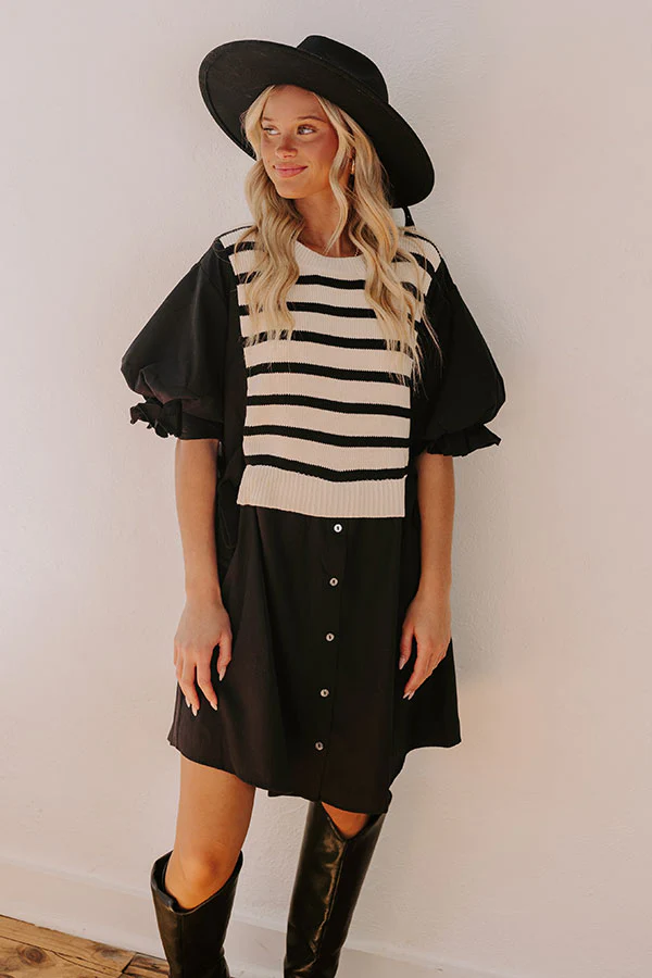 Sweet As Can Be Stripe Mini Dress in Black