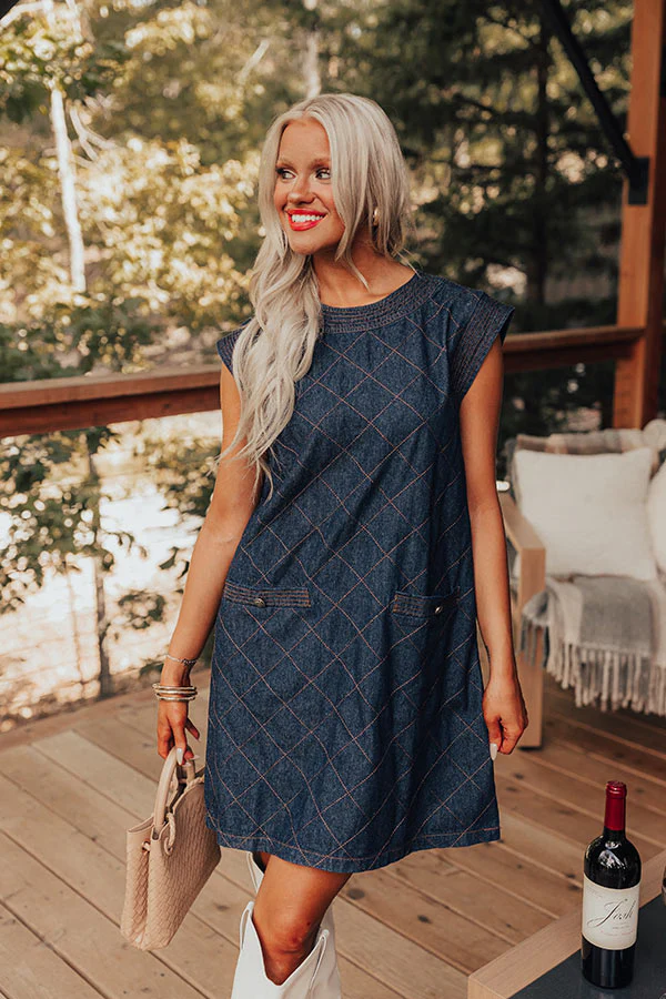 Metropolitan Muse Denim Mini Dress in Dark Wash