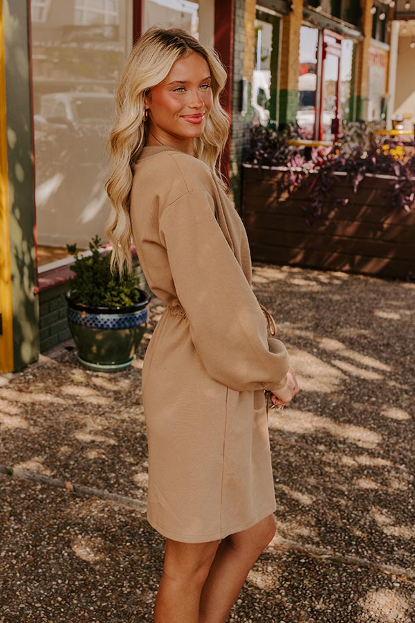 Latte Run Drawstring Mini Dress in Iced Mocha