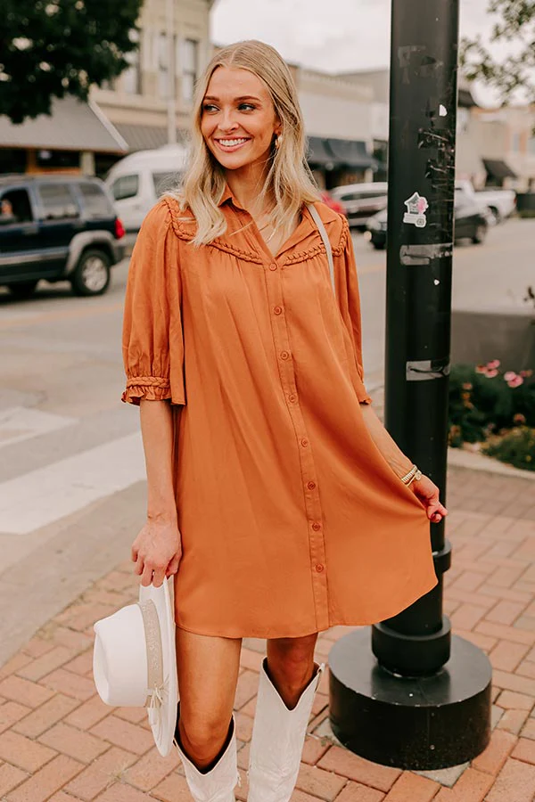 Falling Leaves Button Down Mini Dress in Pumpkin