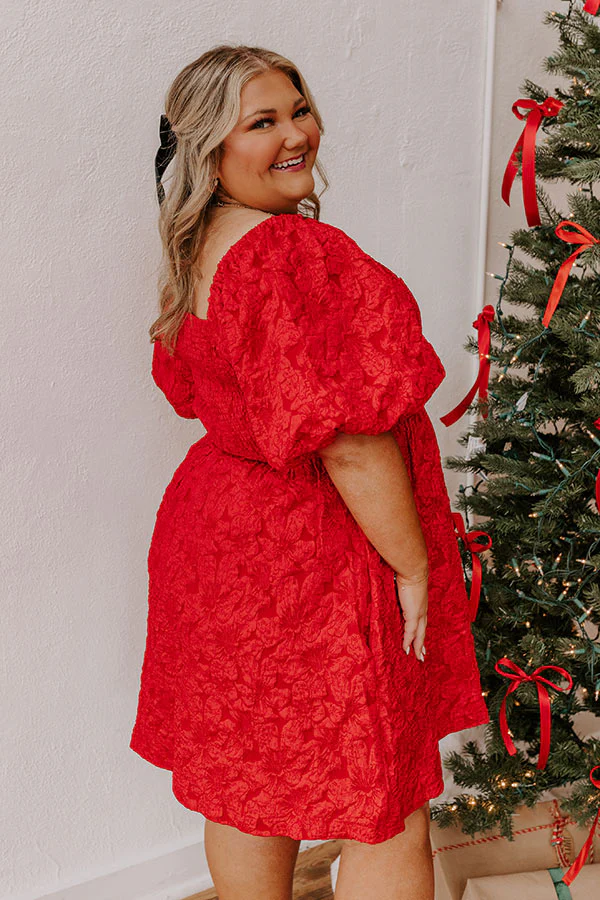 Holiday Happiness Jacquard Mini Dress in Red Curves