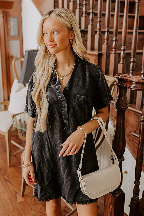 Backyard BBQ Chambray Mini Dress in Vintage Black