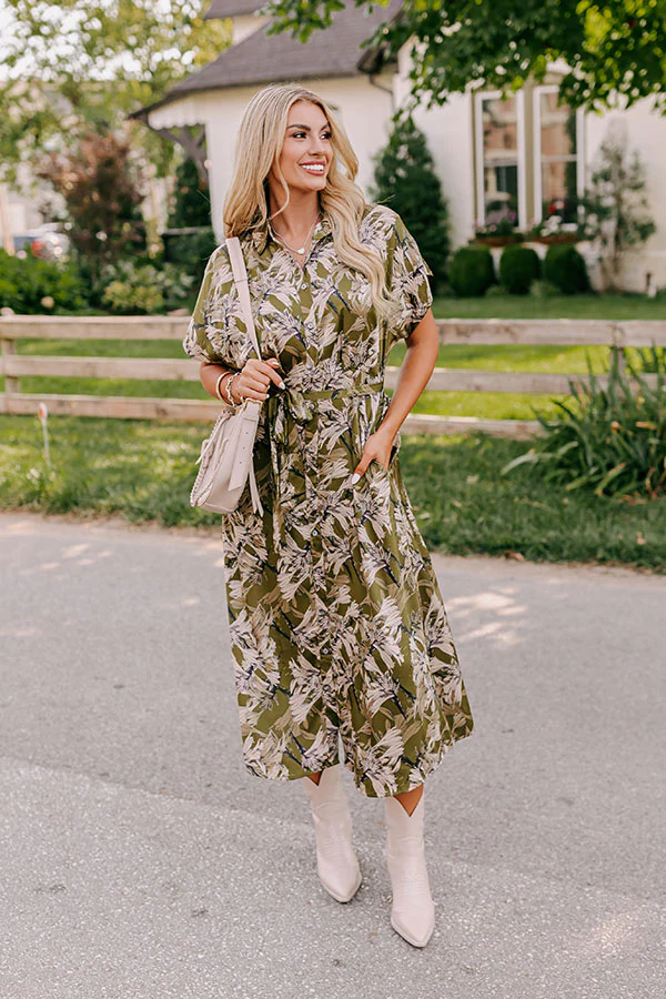 Vineyard Charm Satin Midi in Olive