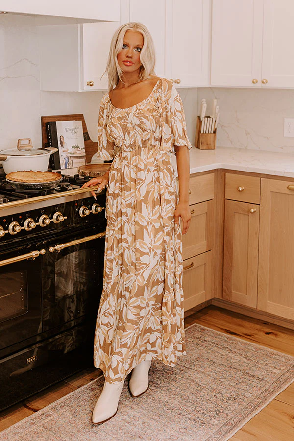 Charming Smile Floral Maxi Dress in Mocha