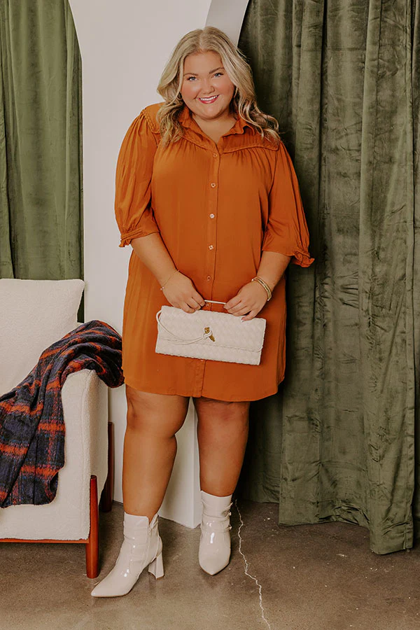 Falling Leaves Button Down Mini Dress in Pumpkin Curves