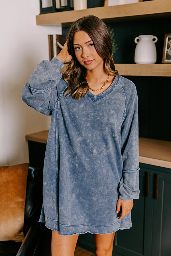 Casual Brunch Mineral Wash Mini Dress in Blue