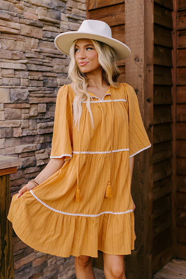 Simply Lovely Tiered Mini Dress in Mustard