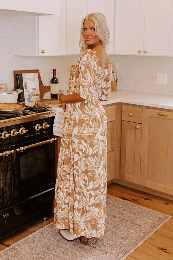 Charming Smile Floral Maxi Dress in Mocha