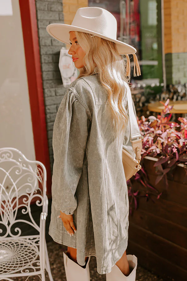 Afternoon Date Denim Mini Dress in Sage