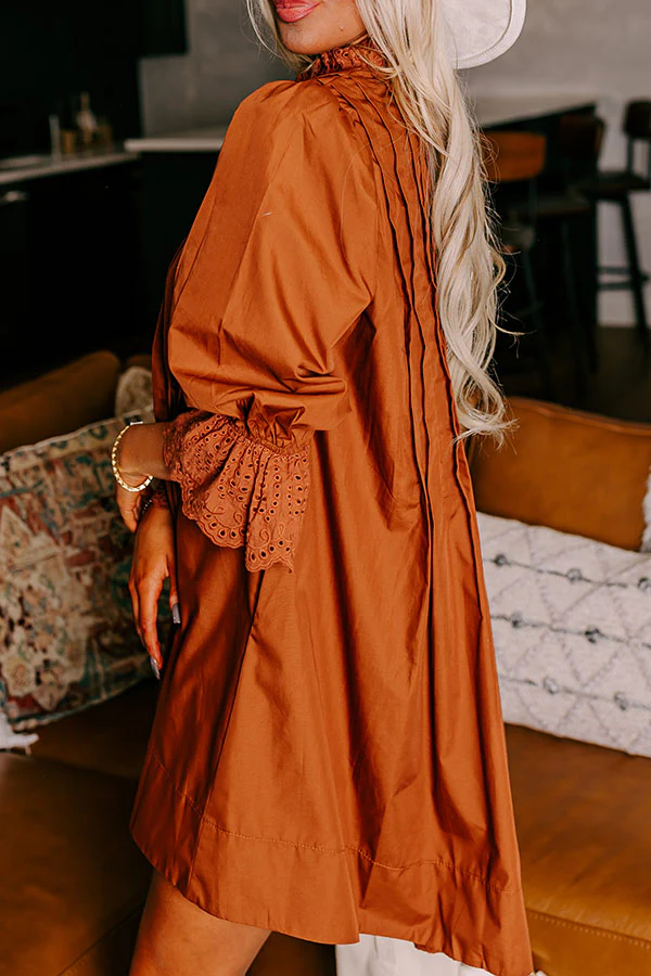 Caramel Kisses Pleated Mini Dress in Cinnamon