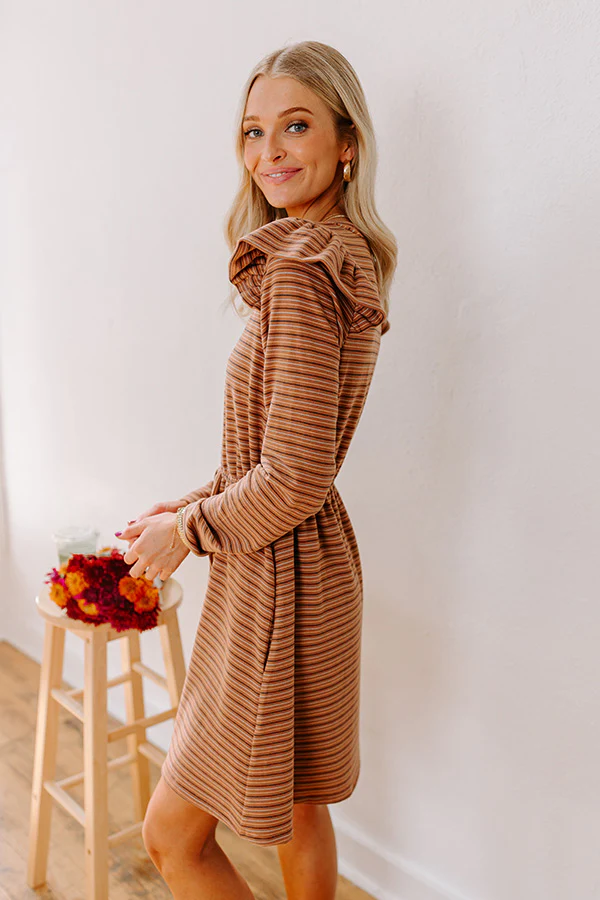 Harvest Harmony Stripe Mini Dress in Camel