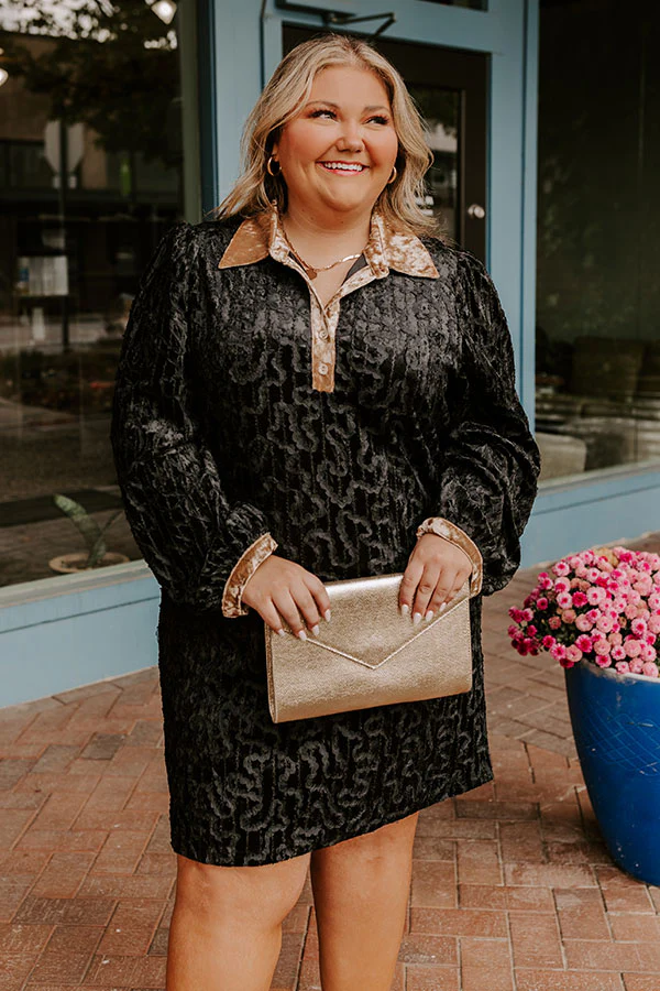 Chardonnay And Candlelight Velvet Mini Dress in Black Curves