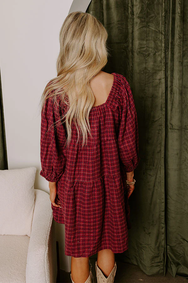 Pumpkin Spice Cutie Plaid Mini Dress in Wine