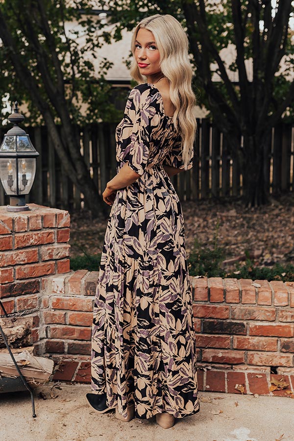 Charming Smile Floral Maxi Dress in Black