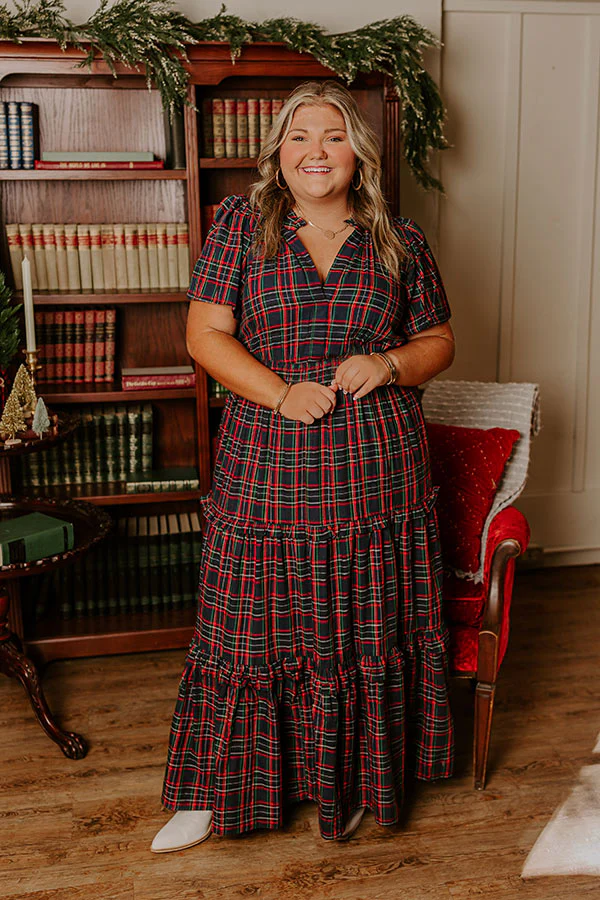 Polished Perfection Plaid Maxi Dress in Navy Curves