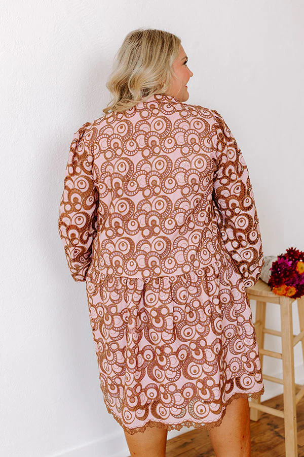 Fifth Avenue Embroidered Mini Dress in Blush Curves