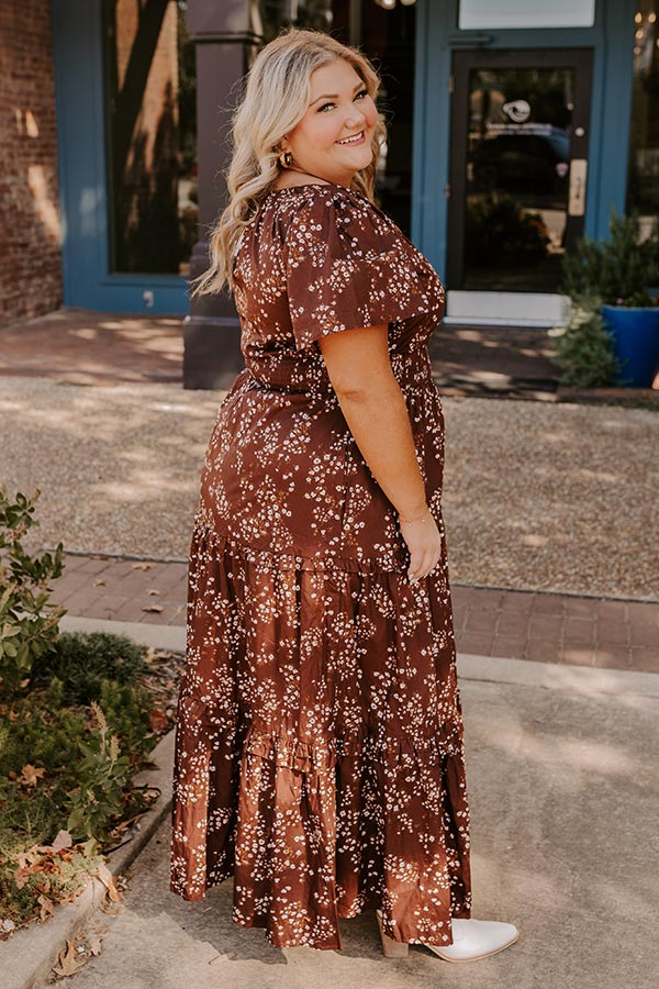 Polished Perfection Floral Maxi Dress in Dark Chocolate Curves