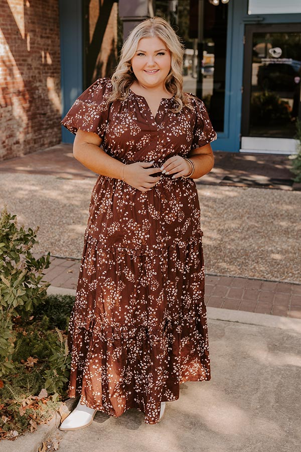 Polished Perfection Floral Maxi Dress in Dark Chocolate Curves