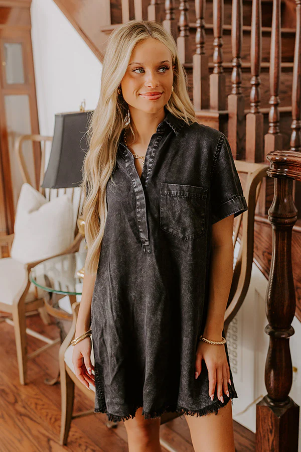 Backyard BBQ Chambray Mini Dress in Vintage Black