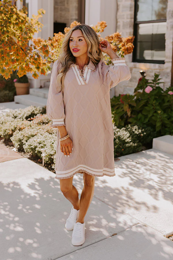 Charming Glance Knit Mini Dress in Warm Taupe
