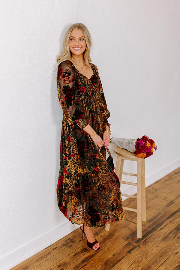 Harvest Garden Velvet Burnout Midi in Black