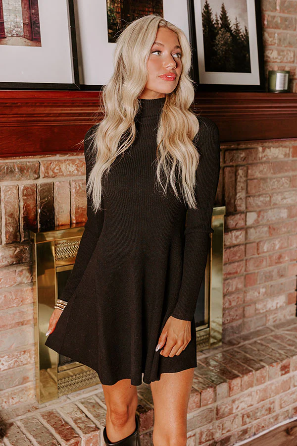 Sweet Poetry Ribbed Mini Dress in Black