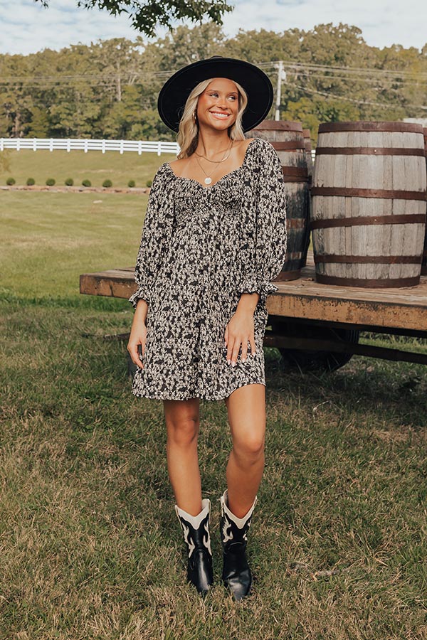 Small Town Cutie Floral Mini Dress in Black