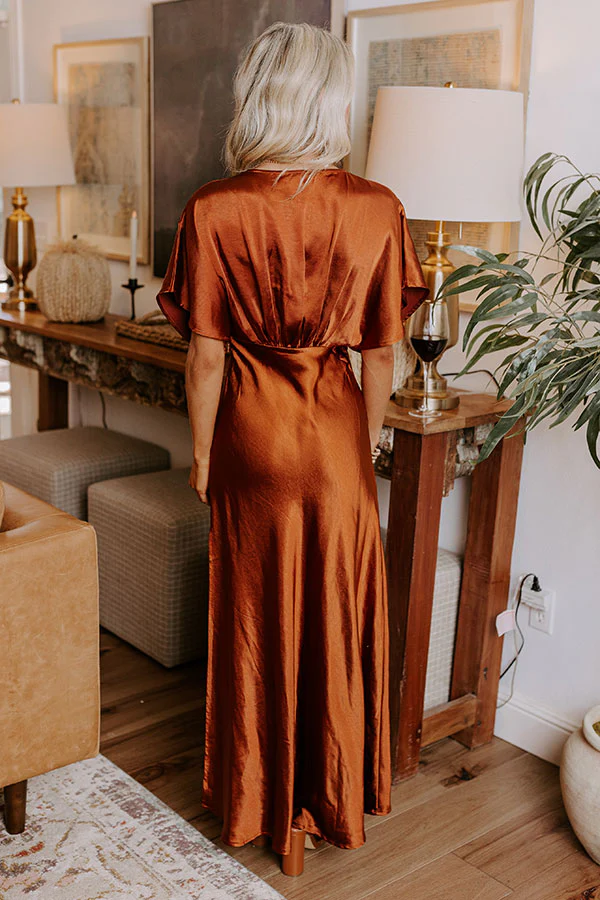 Gala Moment Satin Maxi Dress in Dark Rust