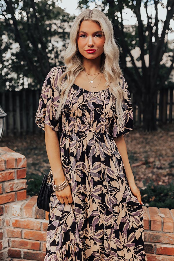 Charming Smile Floral Maxi Dress in Black