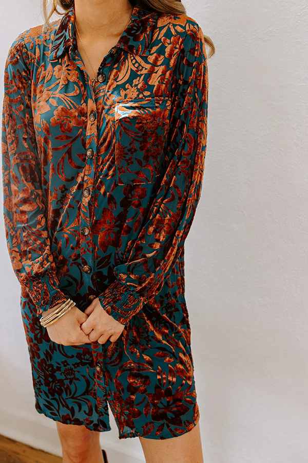 Amber Leaves Velvet Burnout Mini Dress