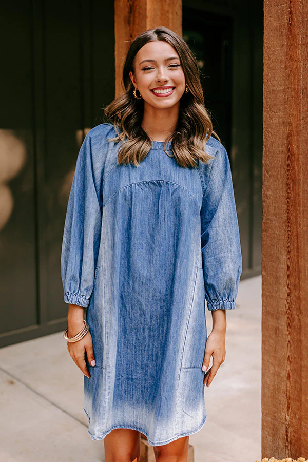 Loving Smiles Denim Mini Dress in Medium Wash