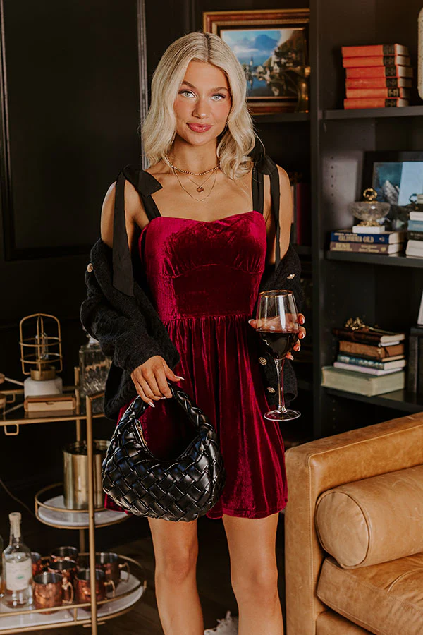 Let's Have A Toast Velvet Mini Dress in Wine